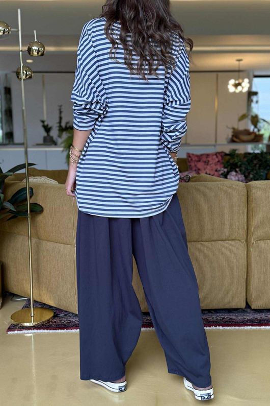Made in Italy Perfect Breton V Long Sleeve Top Dark Denim - ** 